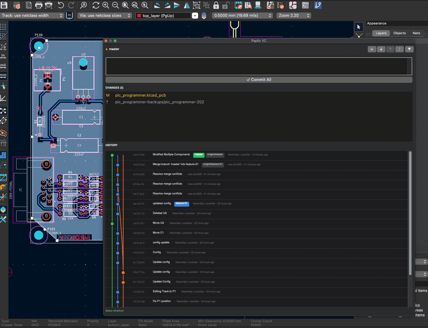 KiCad Plugin showing version control interface